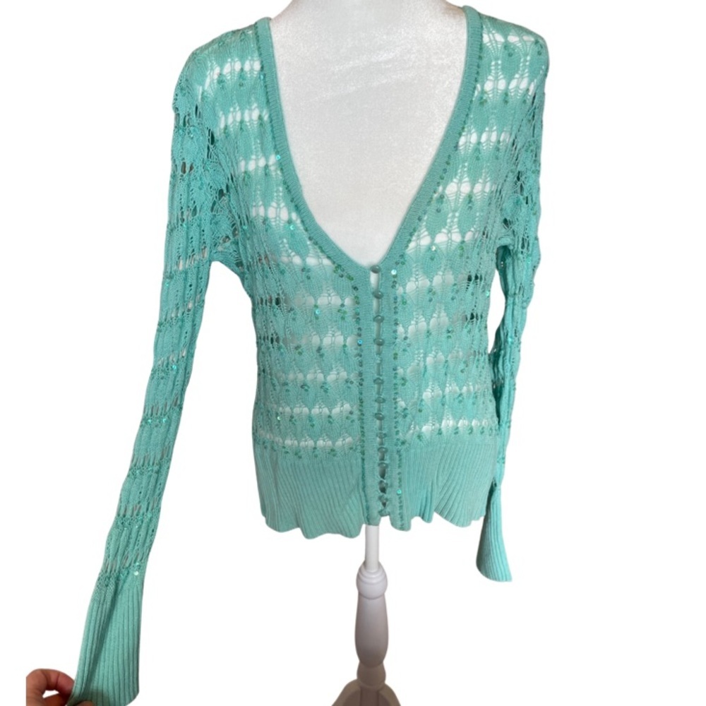 My Favorite Things Colleen Lopez 100% silk sequined cardigan L